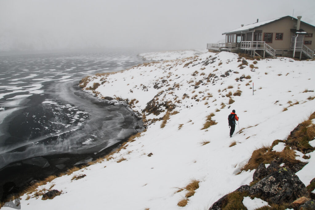 Sheets of ice formed along the shore.