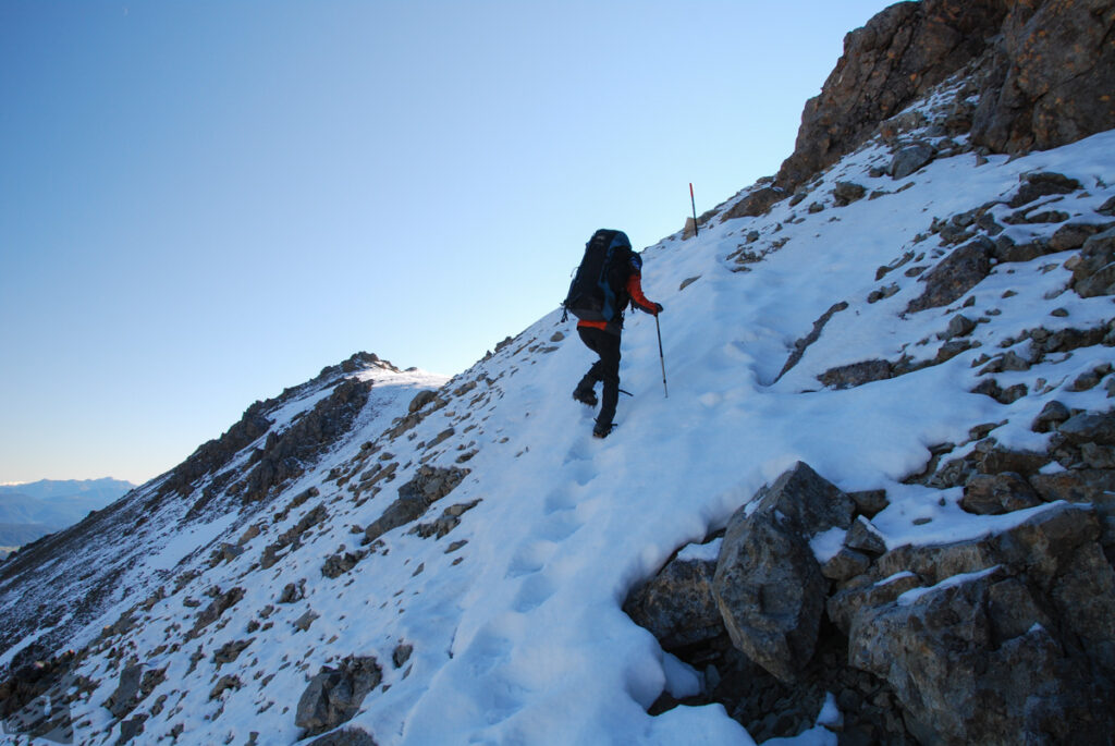 Trail covered by snow; we followed footprints and poles.
