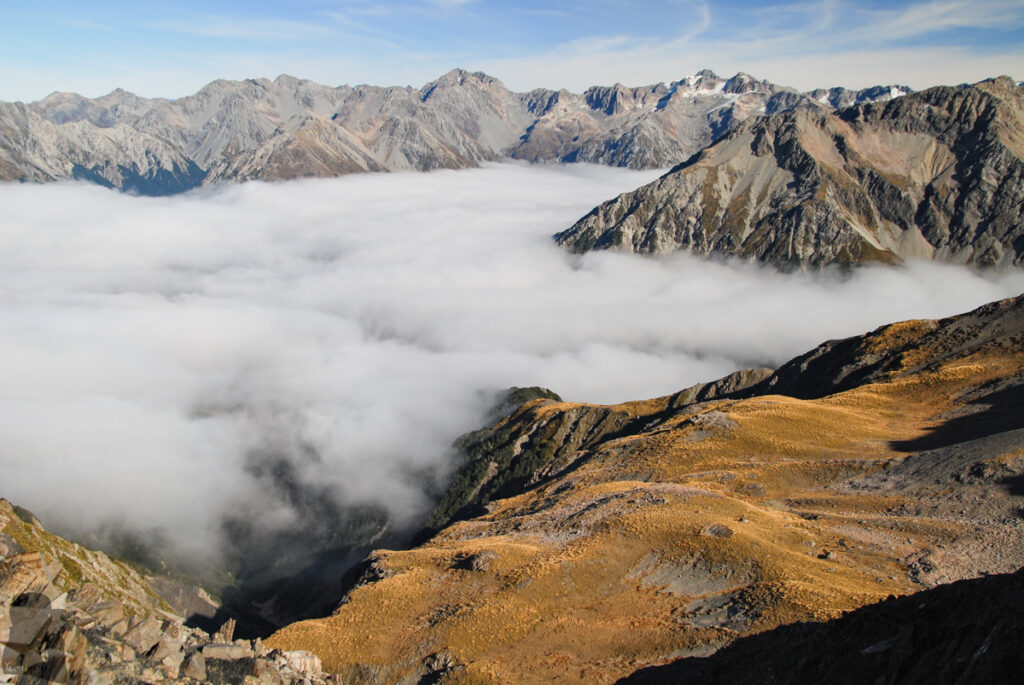 Mt. Bealey - Avalanche Peak Traverse; the Exciting but not Extreme Off-Trail Hiking in Arthur's Pass National Park Cloud above the valley thinned.