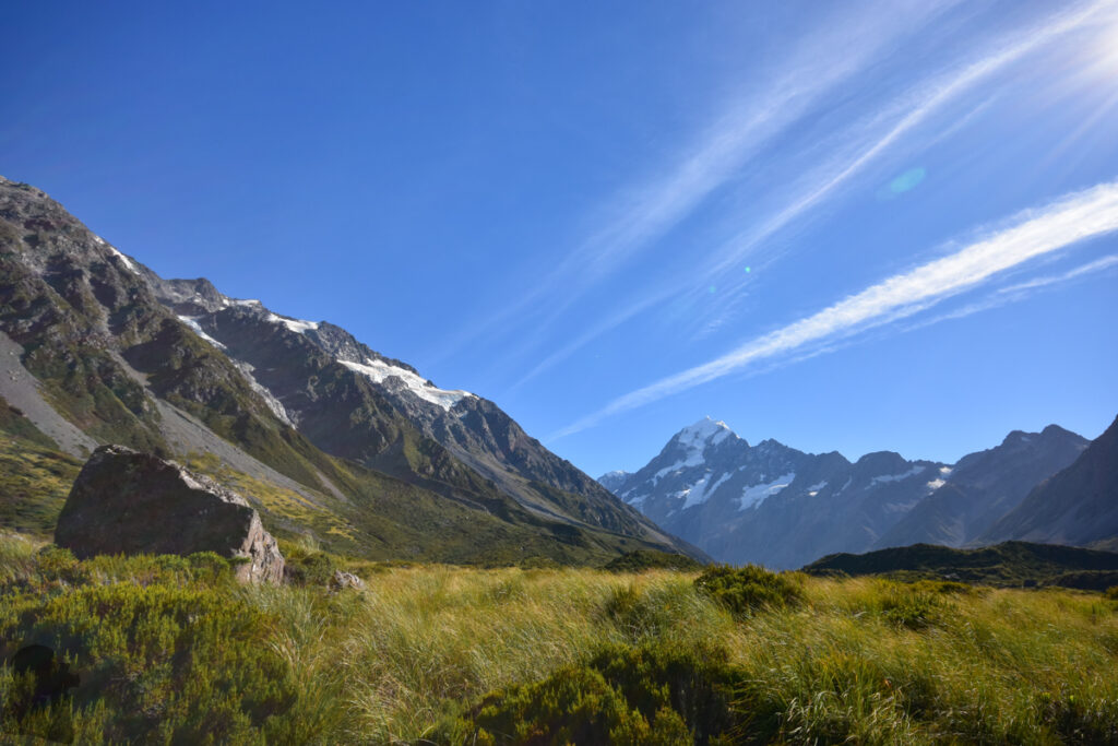 Sefton Bivouac (Sefton Bivvy), the Climb along the Precipitous Trail above Mount Cook Village Mount Cook