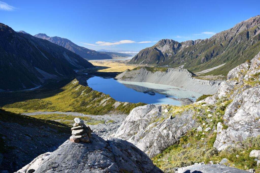 Sefton Bivouac (Sefton Bivvy), the Climb along the Precipitous Trail above Mount Cook Village Sefton Bivouac