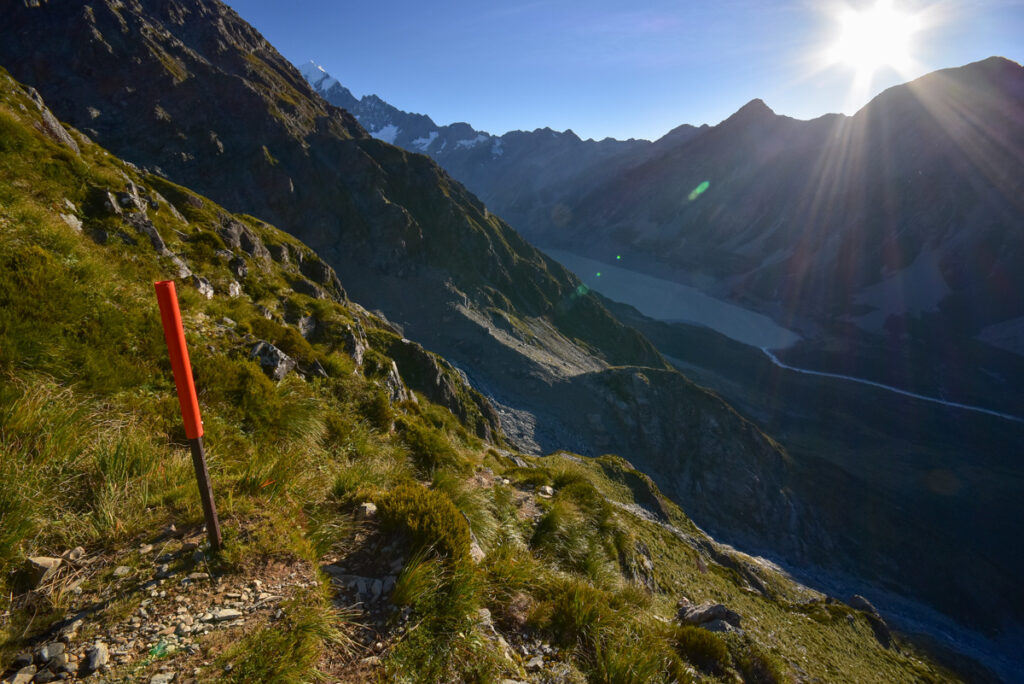 Sefton Bivouac (Sefton Bivvy), the Climb along the Precipitous Trail above Mount Cook Village Sefton Bivouac