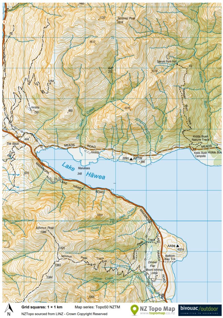 Sentinel Peak, the Summit on the Serrated Ridge Overlooks Lake Hāwea and Lake Wānaka Sentinel Peak map