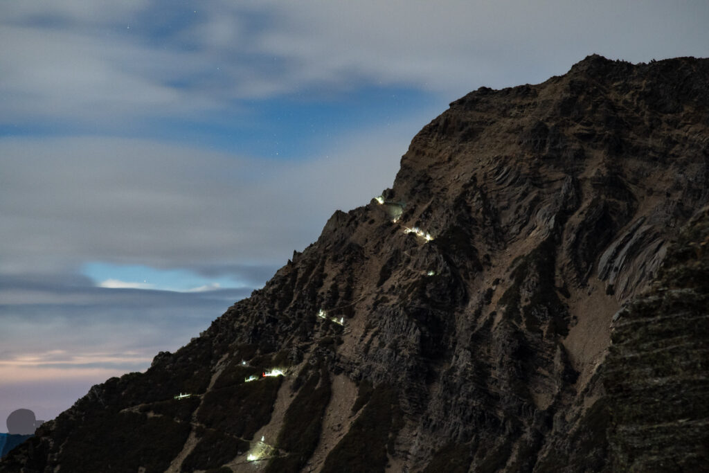 Before the dawn hikers were climbing Main Peak.