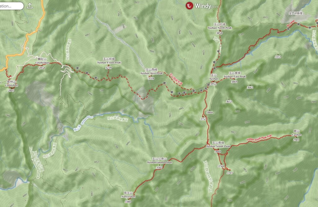 Yushan Front Five Peaks map
