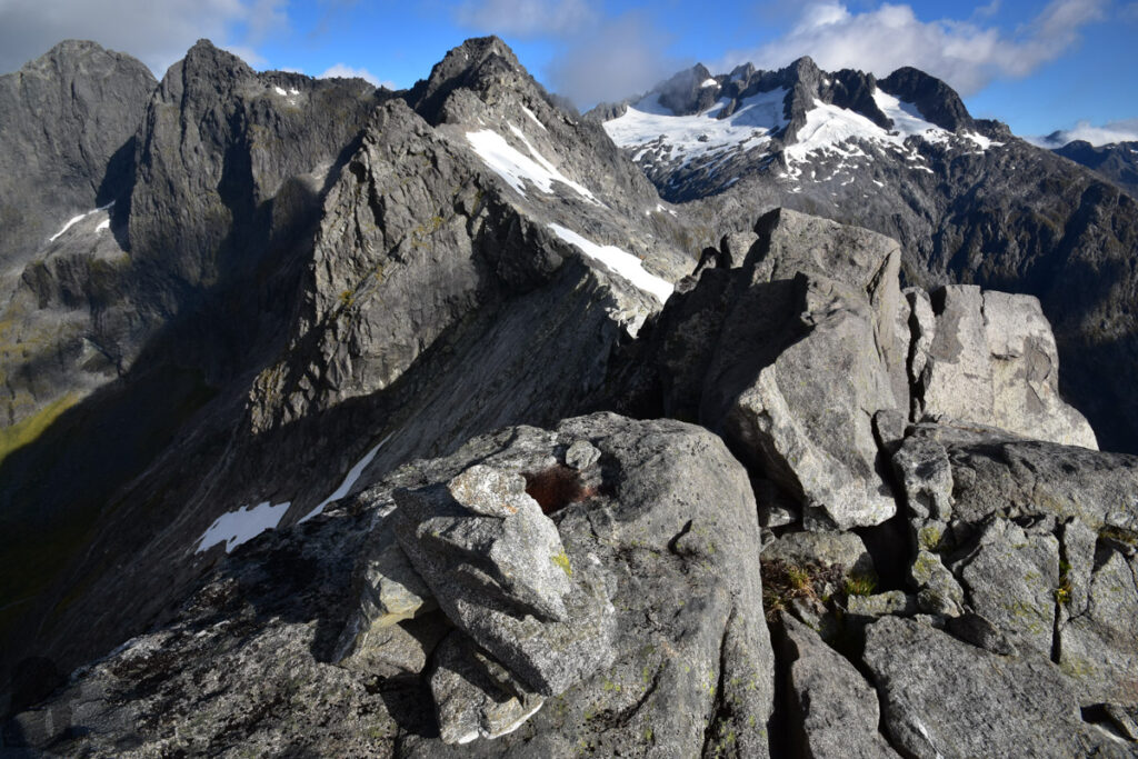 A camp near Barrier Knob; overlooking the dreamy Gertrude Valley and Lake Adelaide The ridge toward Barrier Peak and Mt. Crosscut