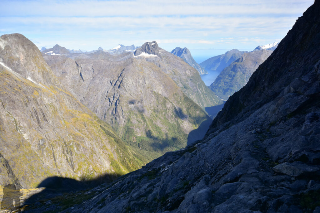 A camp near Barrier Knob; overlooking the dreamy Gertrude Valley and Lake Adelaide Two ships in Milford Sound