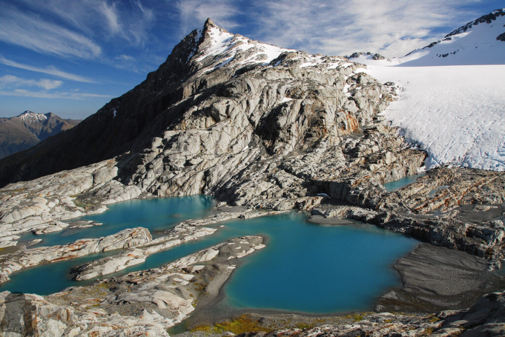 Beyond the Brewster Hut, the Breathtaking Mt. Armstrong and Terminal Lakes of Brewster Glacier The terminal lakes of Brewster Glacier