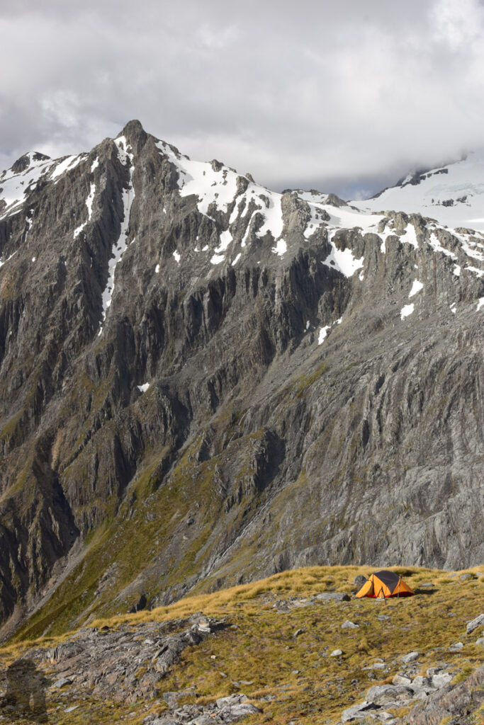 Beyond the Brewster Hut, the Breathtaking Mt. Armstrong and Terminal Lakes of Brewster Glacier In front of Topheavy’s sheer face