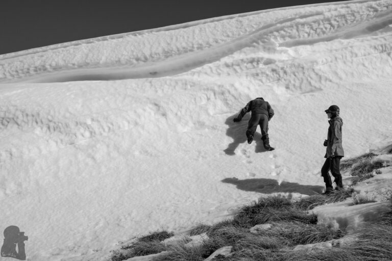 Pretending to climb the snow wall