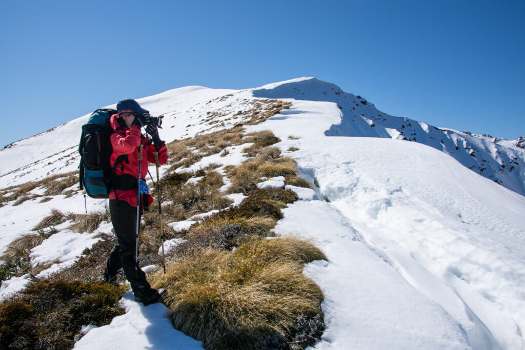 Faust in Snow; Camping on its Snowy Ridge We only reached here, not far from the bushline.