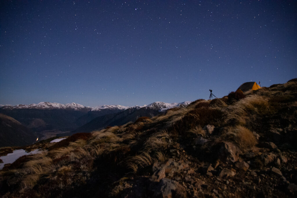 Faust in Snow; Camping on its Snowy Ridge The quiet night above SH 7