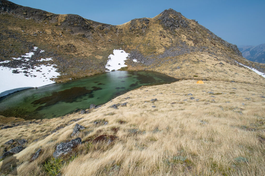 Faust, Libretto Range, Camp by its Colorful Tarns on the Ridge Faust tarn