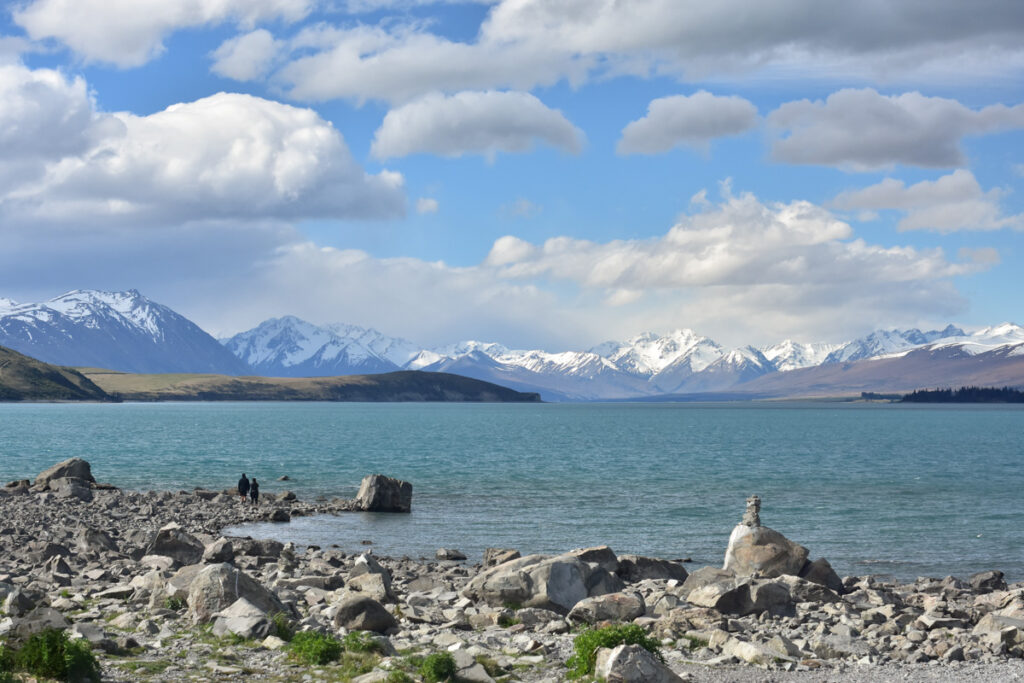 Lake Tekapo, the Busiest Turquoise Lake in South Island Glaciers in Southern Alps feed the headwaters of Lake Tekapo.