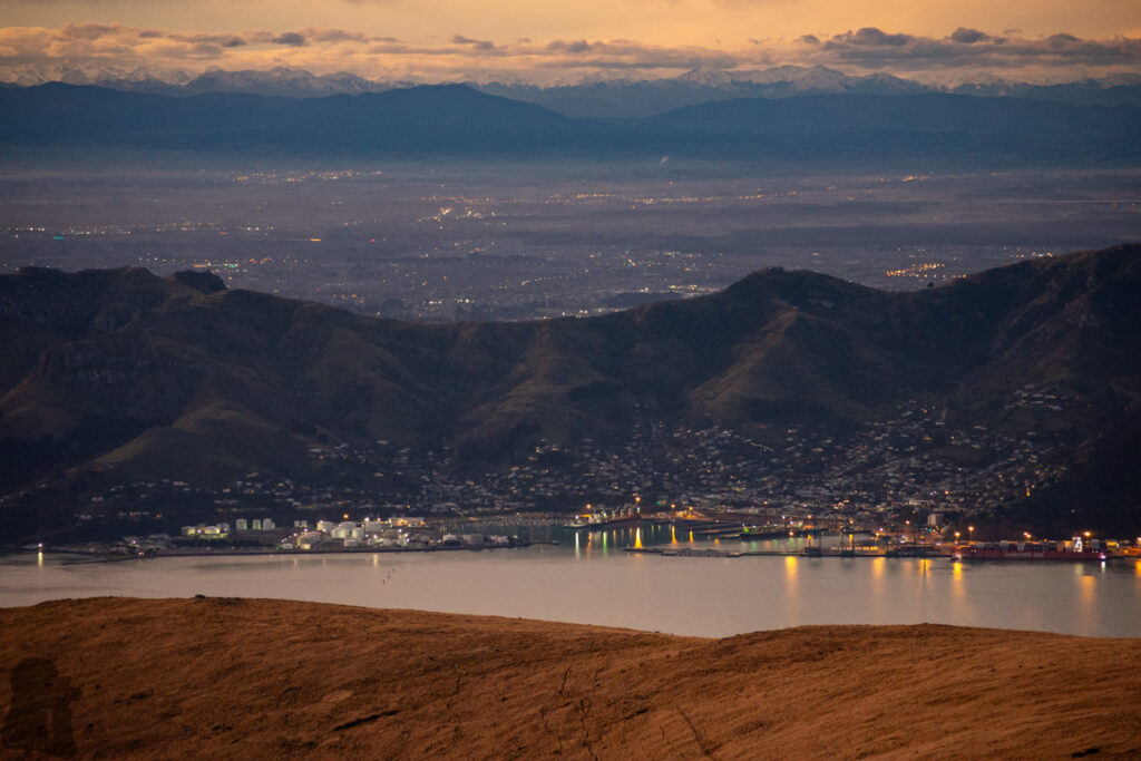 Mount Herbert / Te Ahu Pātiki, Overlooking the Canterbury and Beyond on the Tallest Mountain of Banks Peninsula City light in Lyttelton and Christchurch