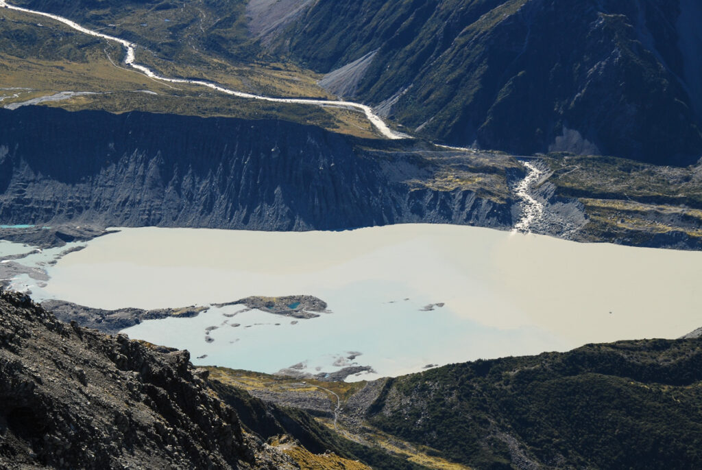 Mueller Hut Route & Mount Ollivier, Climbing High for the Panorama of Hooker Valley and Mount Cook Mueller Lake and a section of Hooker Valley Track