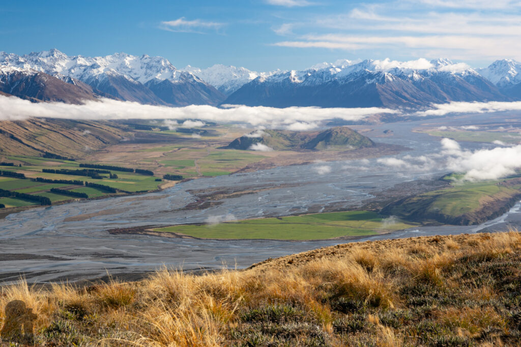 Peak Hill, the Gentle Hill Flanked by the Peaceful Lake Coleridge and Braided Rakaia River Braided Rakaia River