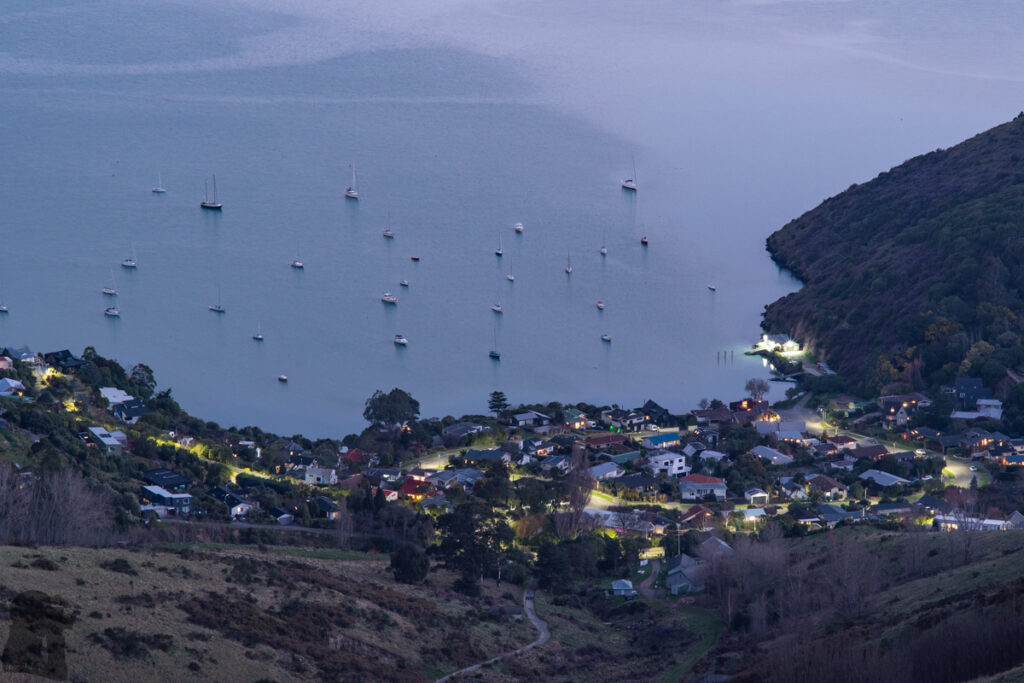 Te Moenga-o-Wheke / The Tors, the Prominent Peak on Port Hills for Viewing the Panorama of Canterbury Cass Bay in the evening