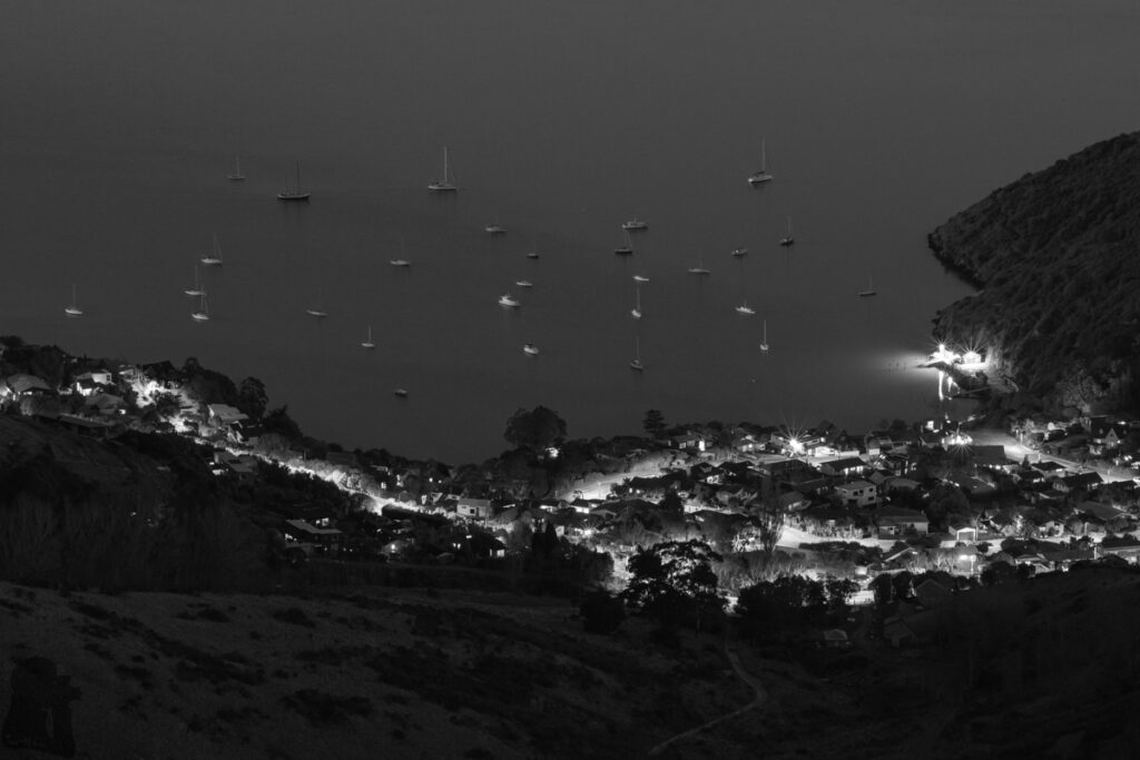 Te Moenga-o-Wheke / The Tors, the Prominent Peak on Port Hills for Viewing the Panorama of Canterbury Cass Bay in monochrome