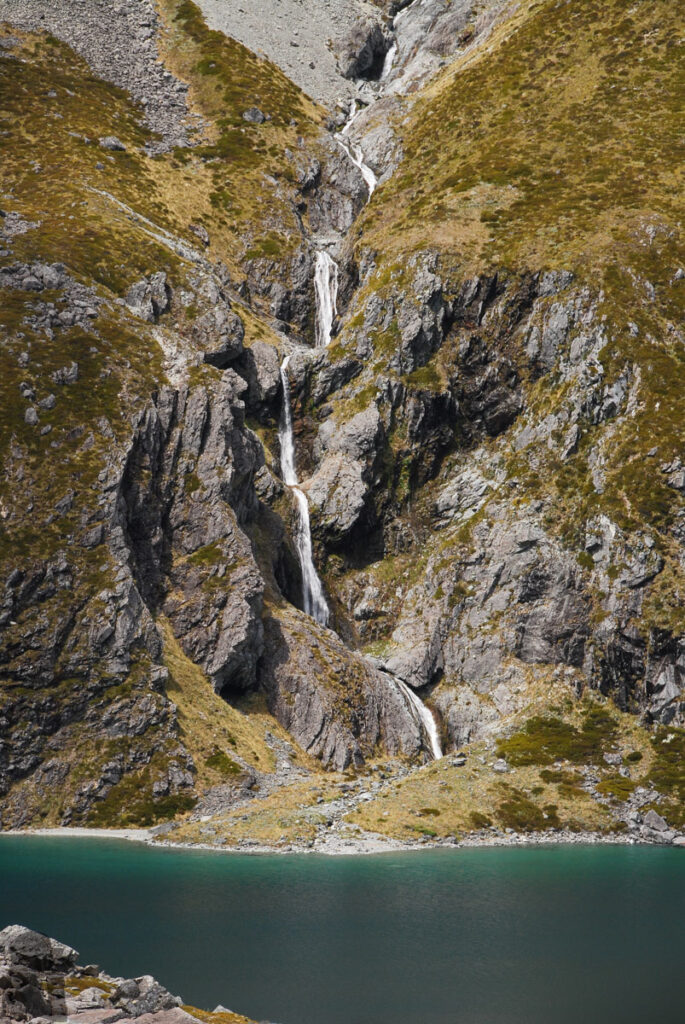 A waterfall filling the lake
