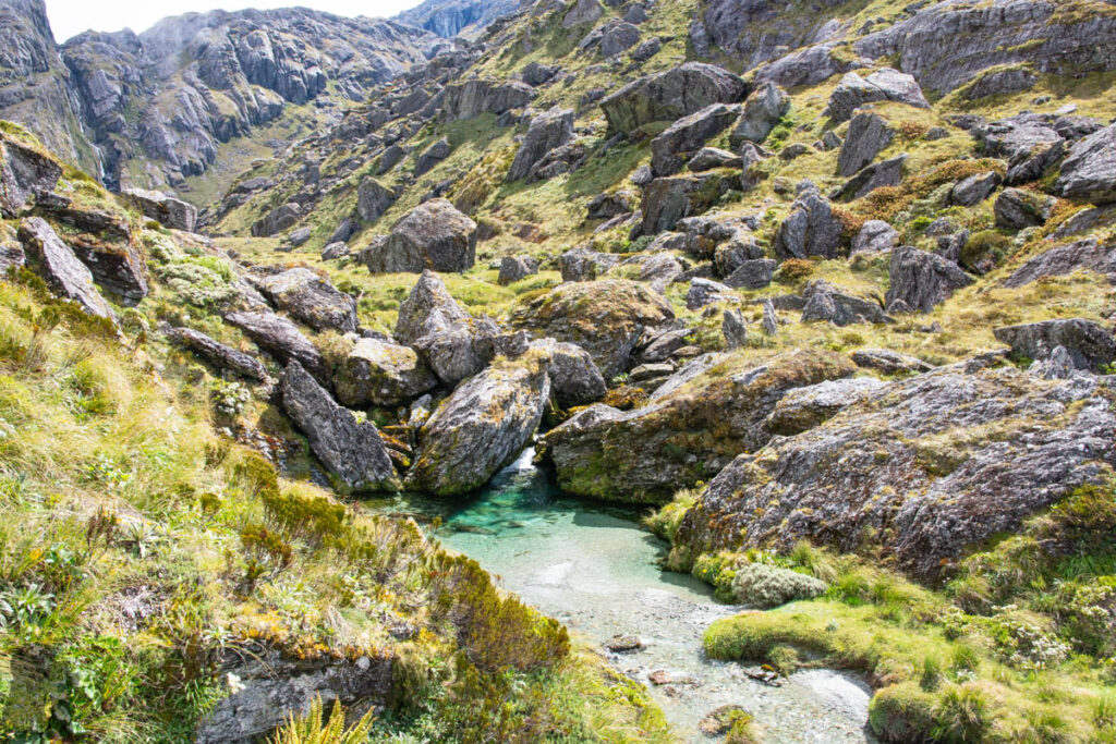 Valley of the Trolls / Lake Wilson, the Best Hidden Destination via Routeburn Track Before entering the wide part of Valley of the Trolls, the passage is full of scattered boulders.