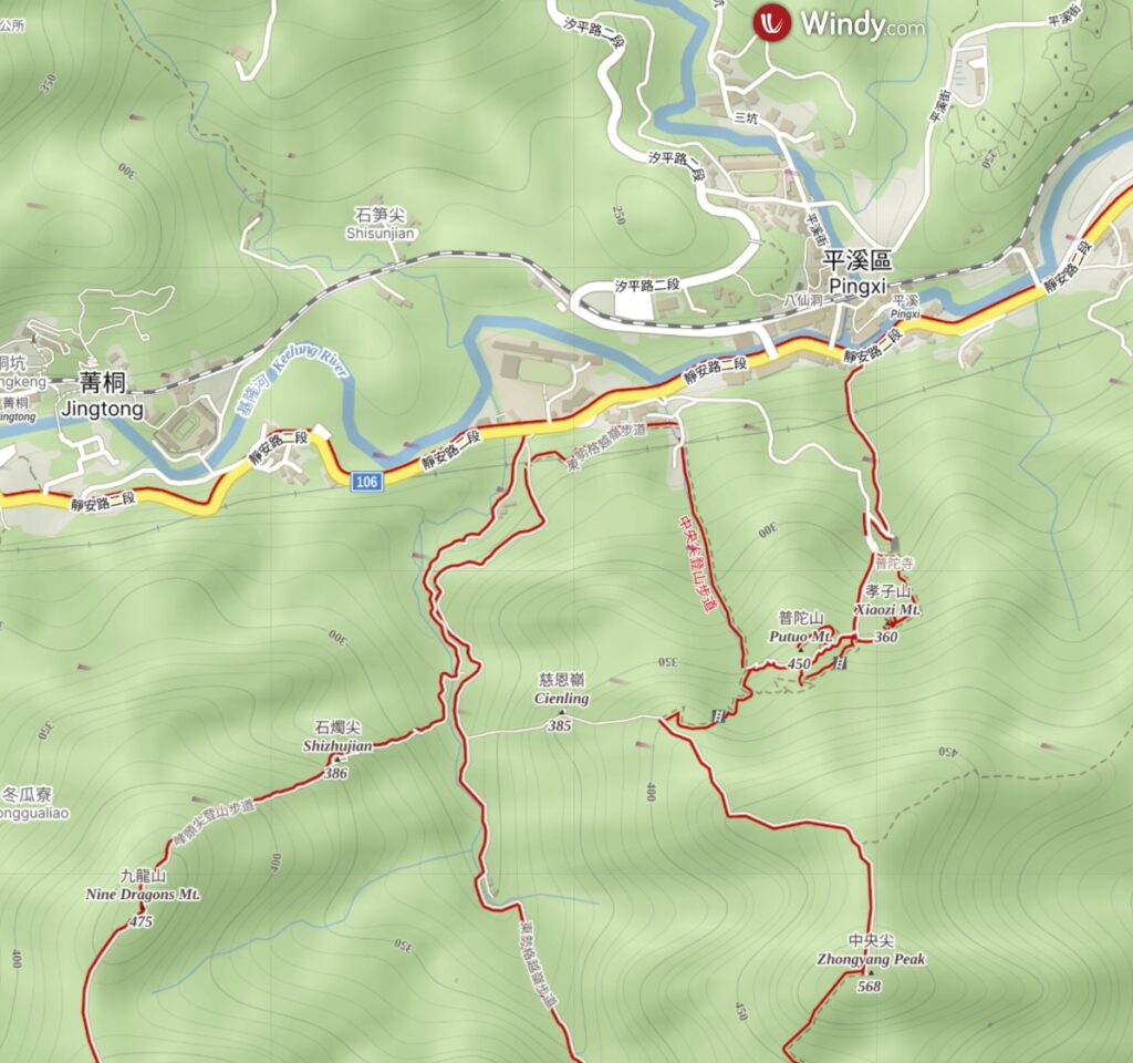 Xiaozishan (孝子山) & Cimufeng (慈母峰), the Incredibly Steep Trail in Pingxi, Northeastern Taiwan Xiaozishan Cimufeng map