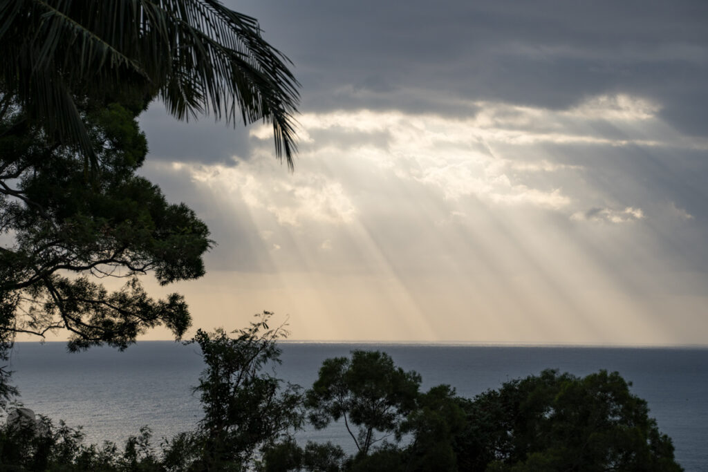 Jinlun (金崙), Taitung, a Beautiful Town flanked by the Mountains and Sea sunrays touch the sea through the cloud
