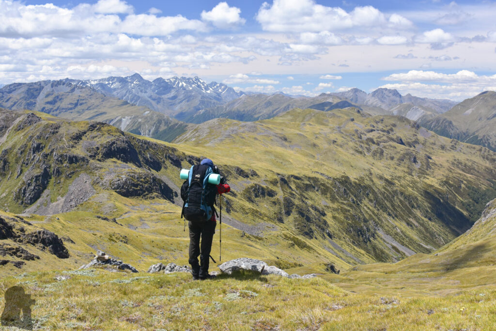 Camping under The Apprentice, via Lewis Tops Track Looking toward Lewis Tops from the saddle between The Apprentice and Mt Technical