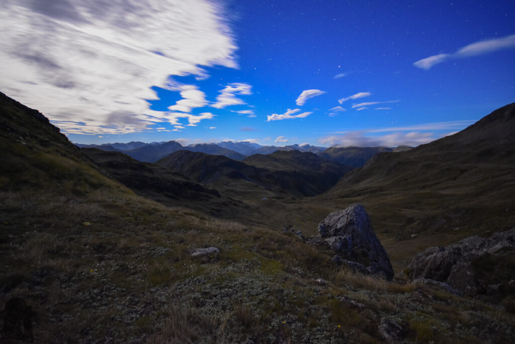 Camping under The Apprentice, via Lewis Tops Track A bright and windy night
