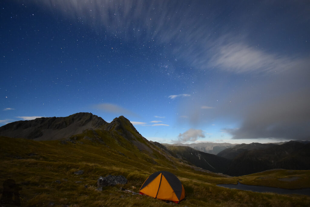 Camping under The Apprentice, via Lewis Tops Track A bright and windy night