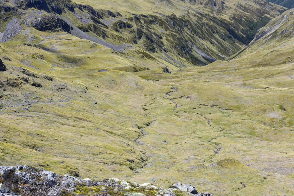Camping under The Apprentice, via Lewis Tops Track Streams and ponds in the head of Deer Valley