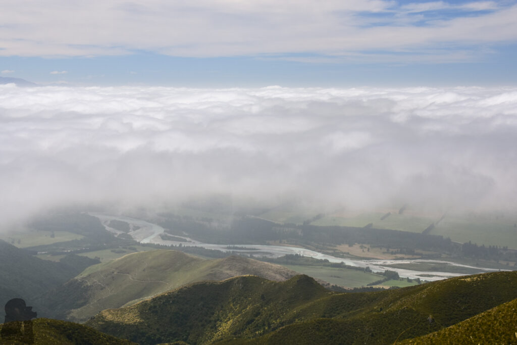 Little Mt Peel / Huatekerekere, a Day Hike above the Edge of Canterbury Plain We were around the height of the cloud.