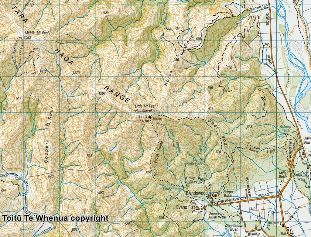 Toitū Te Whenua copyright Sourced from Topo50 Map BY19