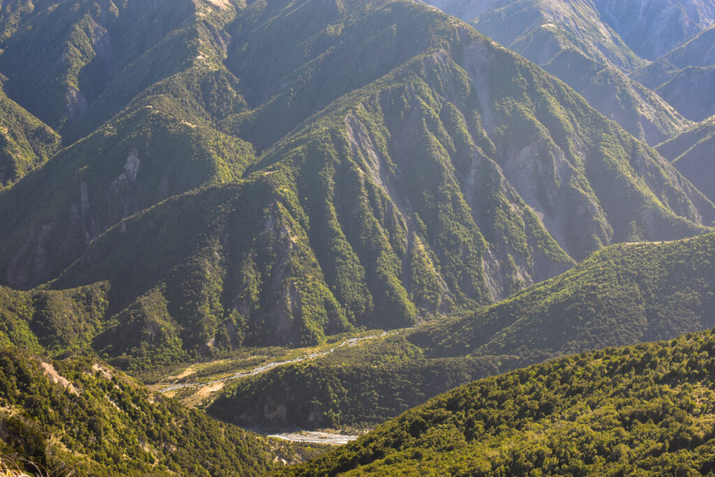 Mt. Fyffe, the Peak with the Bird's Eye View across Kaikōura Peninsula The valley below Seaward Kaikōura Range