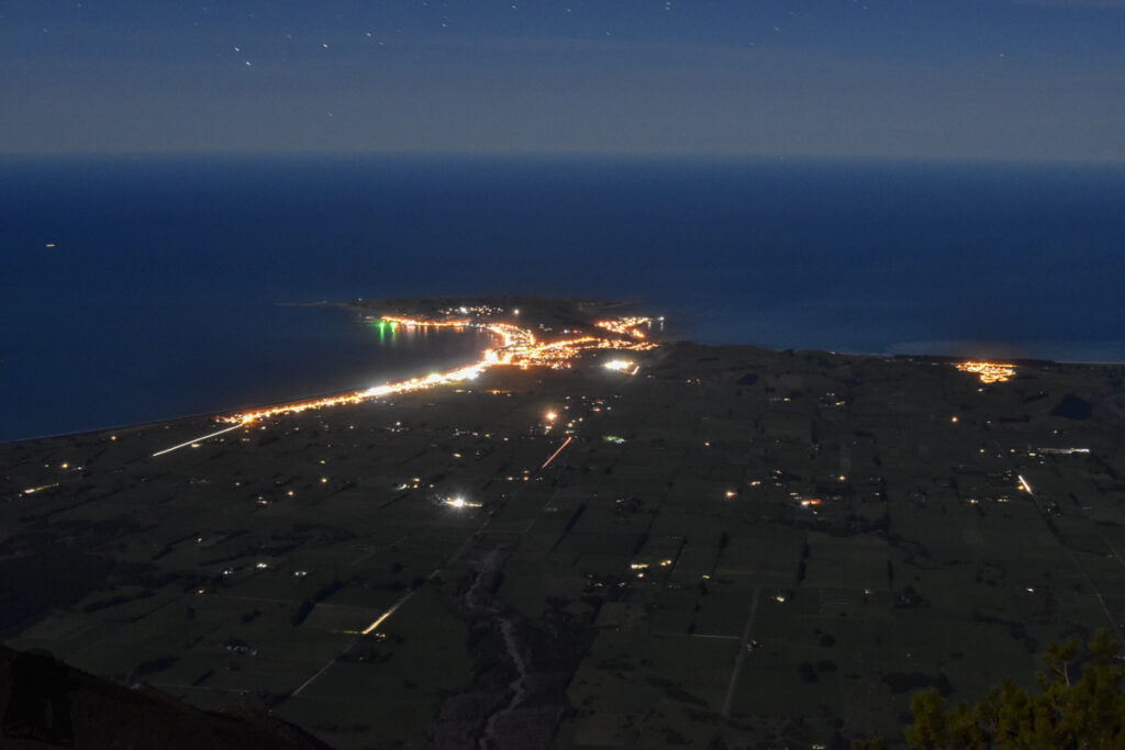Mt. Fyffe, the Peak with the Bird's Eye View across Kaikōura Peninsula City light of Kaikōura