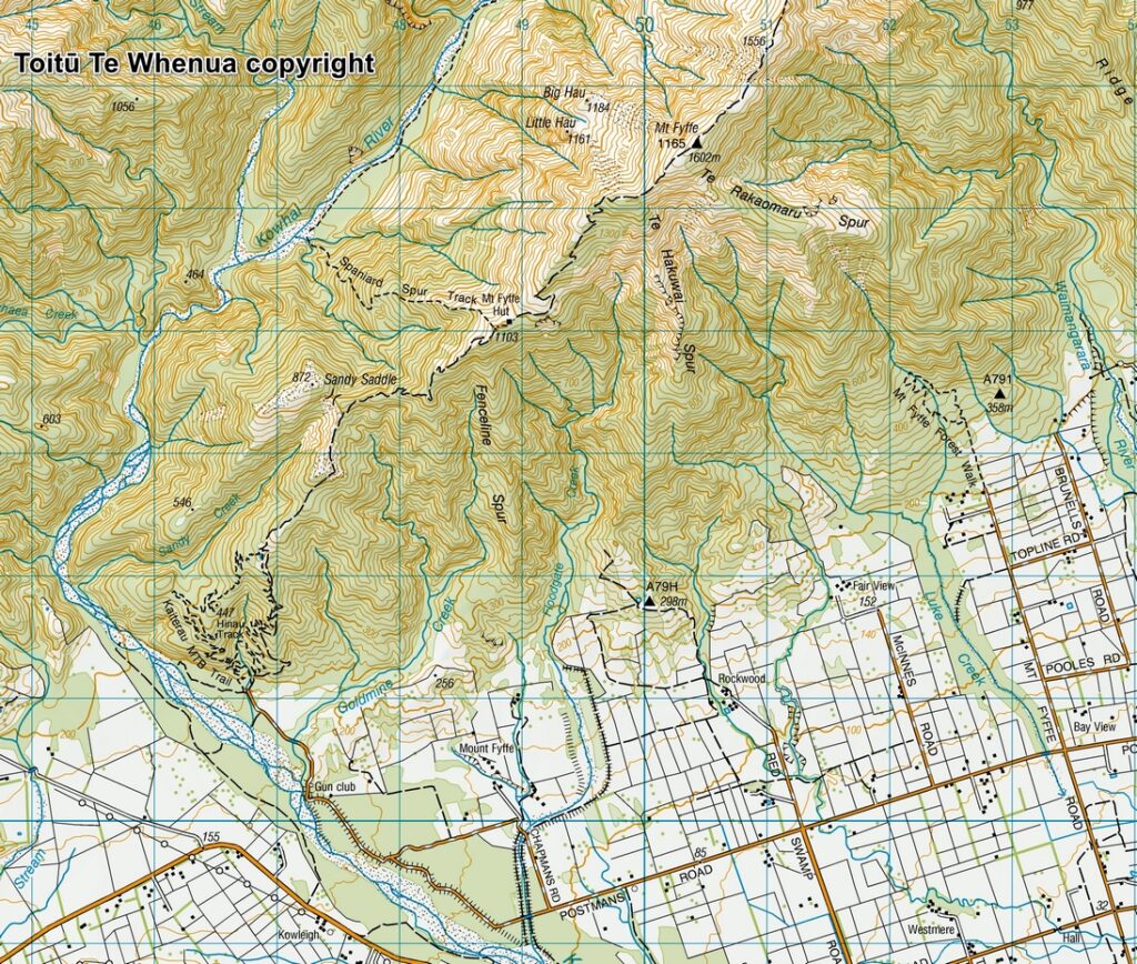 Mt. Fyffe, the Peak with the Bird's Eye View across Kaikōura Peninsula Toitū Te Whenua copyright Sourced from Topo50 Map BT27