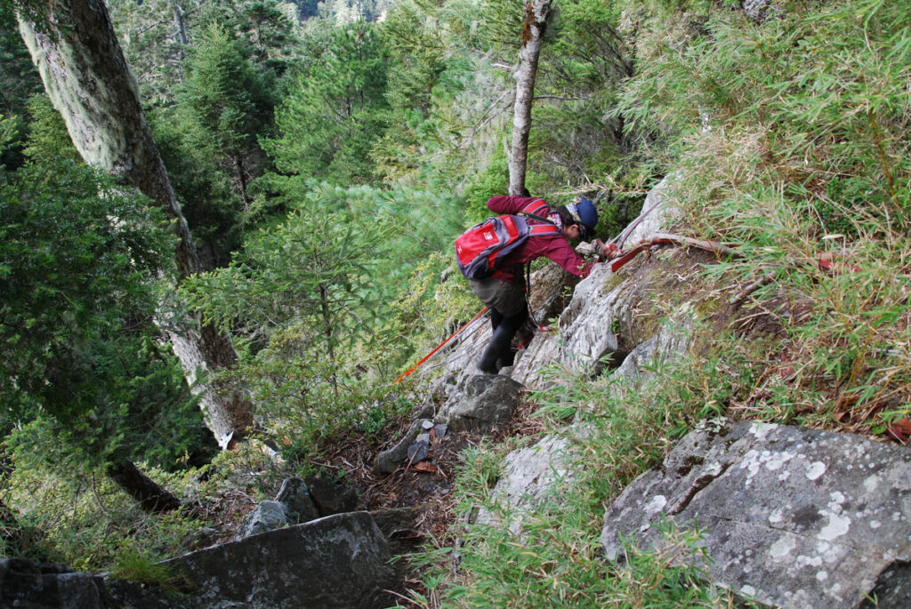Sinkang Trail (新康橫斷), the Alpine Hike that Traverses Historic Events A steep section around Sinkangshan