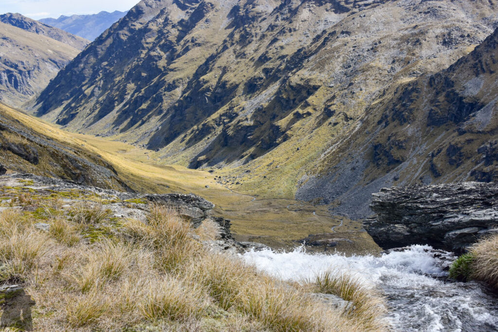 Wye Creek Basin, The Remarkables, Camping by the Gorgeous Lake in a Hidden Valley Looking toward the lower Wye Creek
