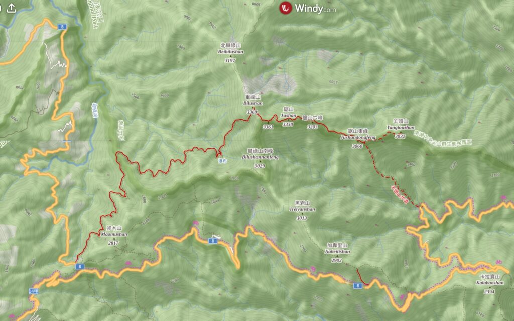 Mt. Bilu - Mt. Yangtou (畢祿羊頭), a Short Alpine Traverse above the Highway Yangtou Bilu map